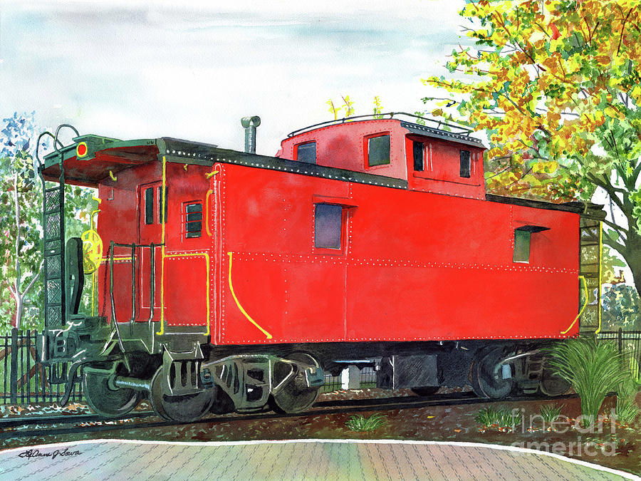 Holland Michigan Caboose Painting by LeAnne Sowa