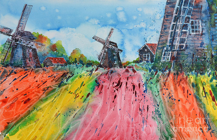 Holland Windmills Painting by Zaira Dzhaubaeva
