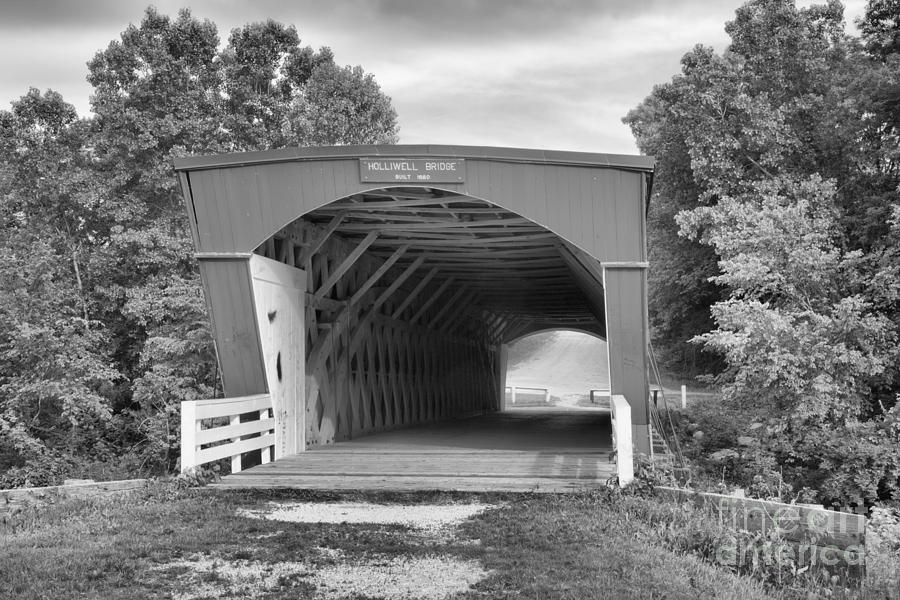 Holliwell Covered Bridge Black And White Photograph by Adam Jewell