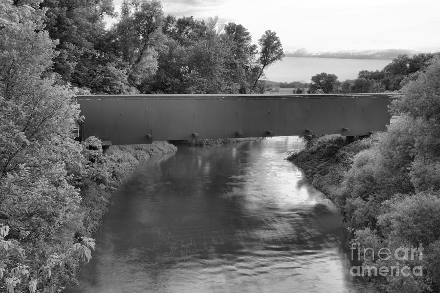 Holliwell Covered Bridge Sunset Black And White Photograph by Adam Jewell
