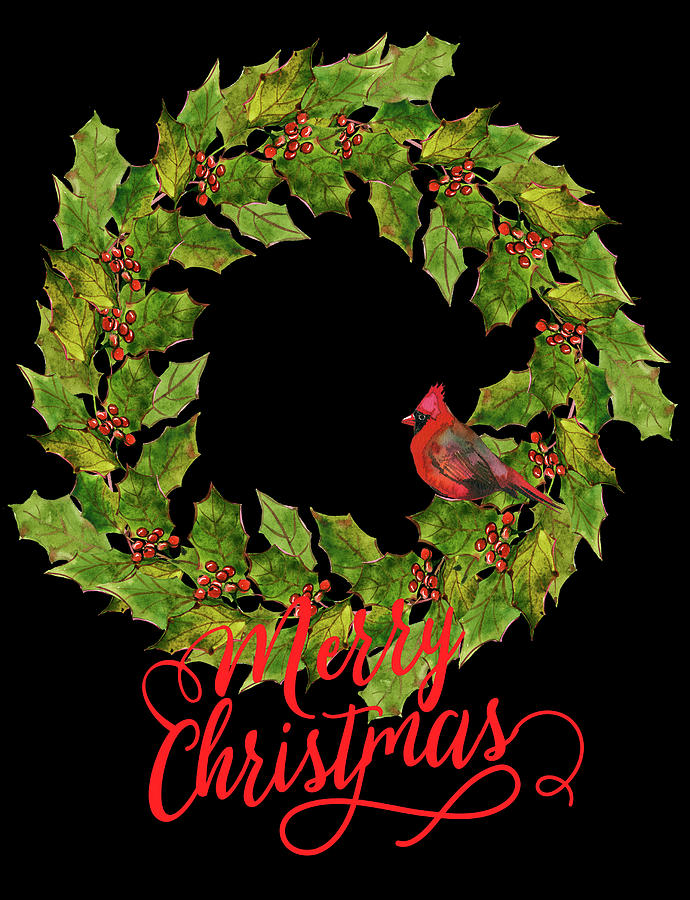 Holly Christmas Wreath And Cardinal Digital Art by HH Photography of Florida