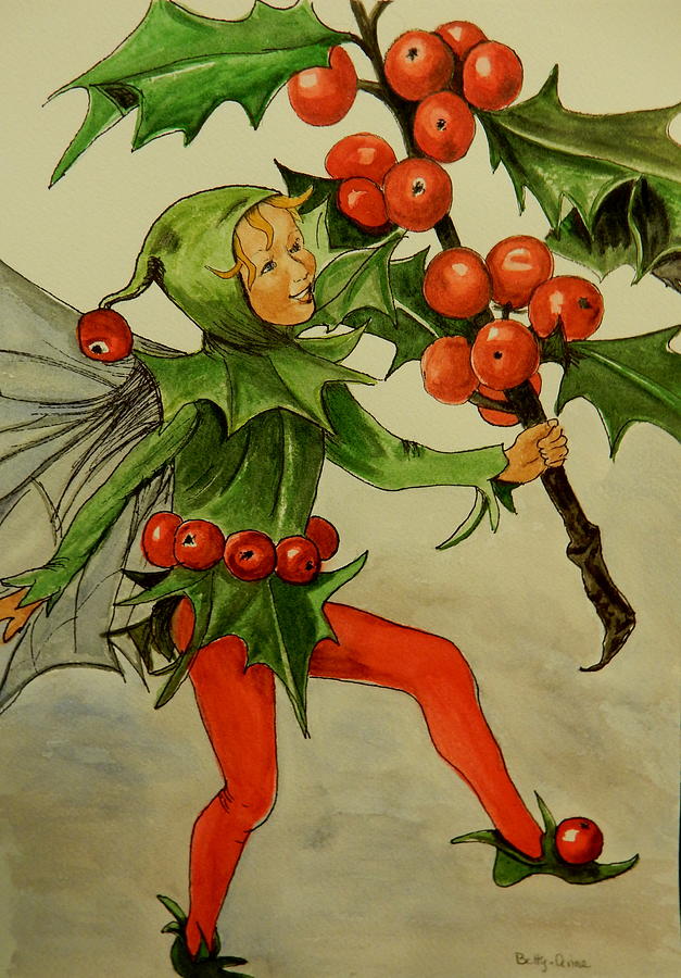 Holly Fairy after Cicely Mary Barker Painting by Betty-Anne McDonald