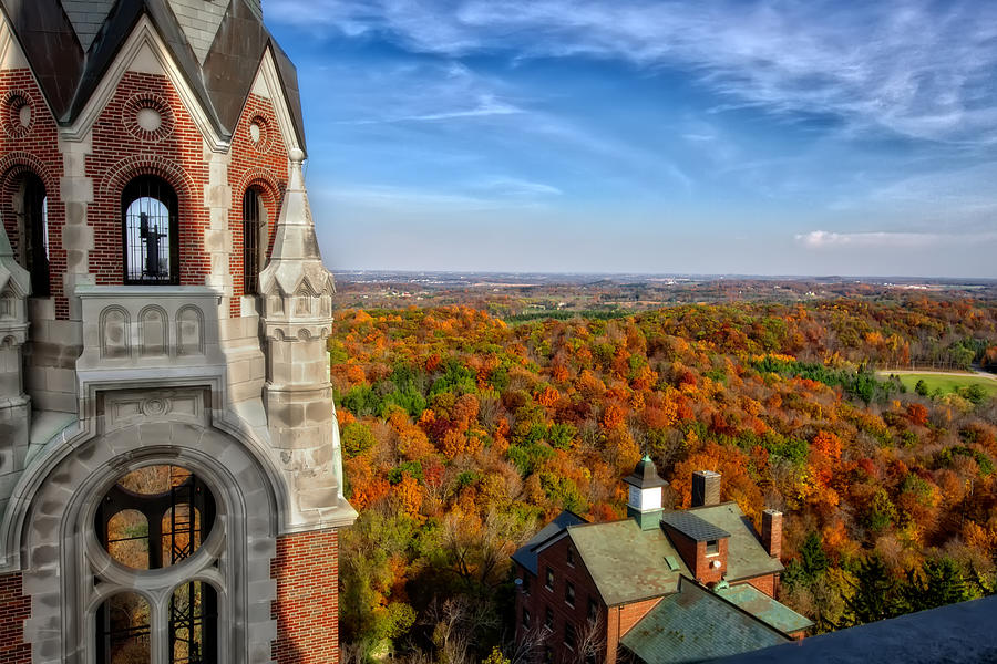 Holy Hill Church Steeple and Fall Landscape - Wisconsin Photograph by Jennifer Rondinelli Reilly - Fine Art Photography