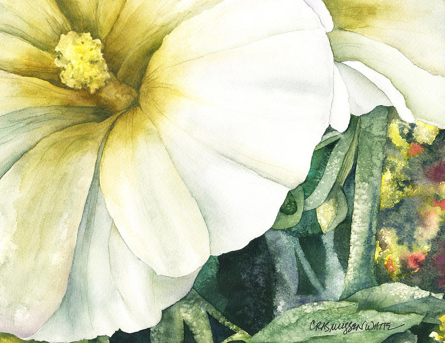 Summer Painting - Holly Hock by Casey Rasmussen White