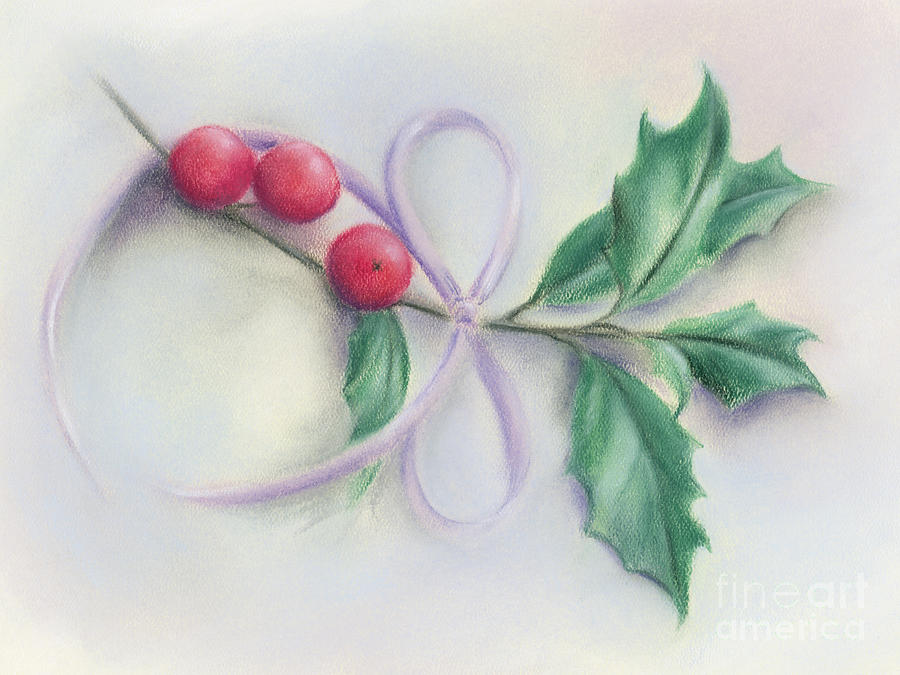 Holly Sprig with Bow Painting by MM Anderson