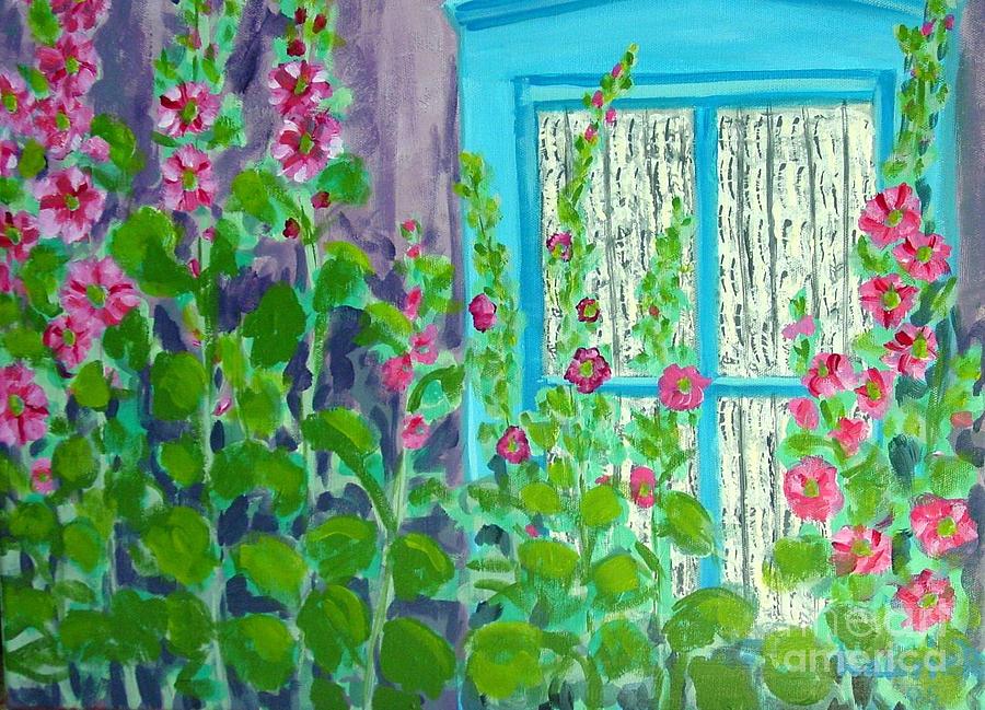 Hollyhock Surprise Painting by Laurie Morgan