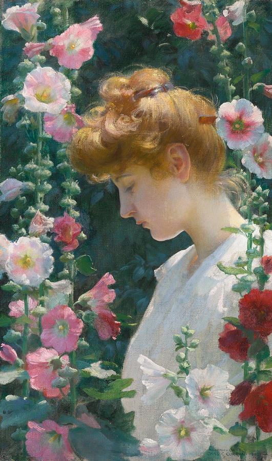 Hollyhocks and Sunlight Painting by Charles Courtney Curran