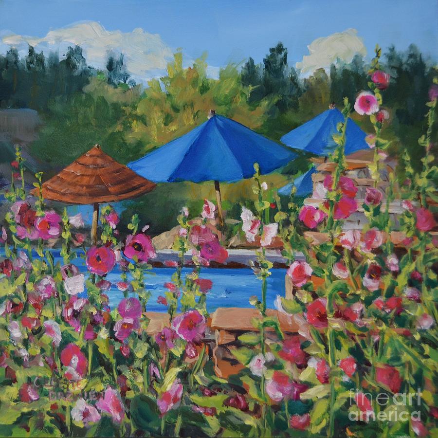 Hollyhocks at the Hot Springs Painting by Celeste Drewien