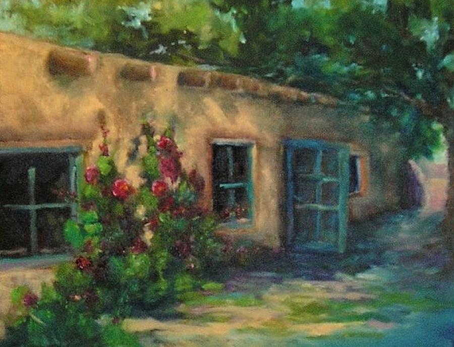 Tree Painting - Hollyhocks in the Alley by Cara Romero