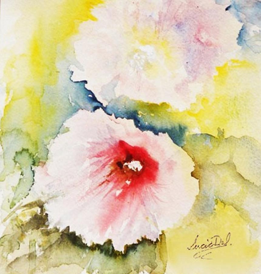 Summer Painting - Hollyhocks by Lucia Del