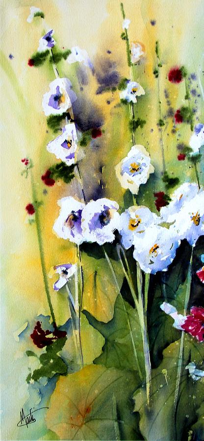 Flower Painting - Hollyhocks by Marti Green