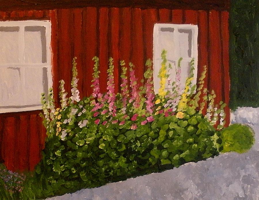 Flower Painting - Hollyhocks by Mats Eriksson