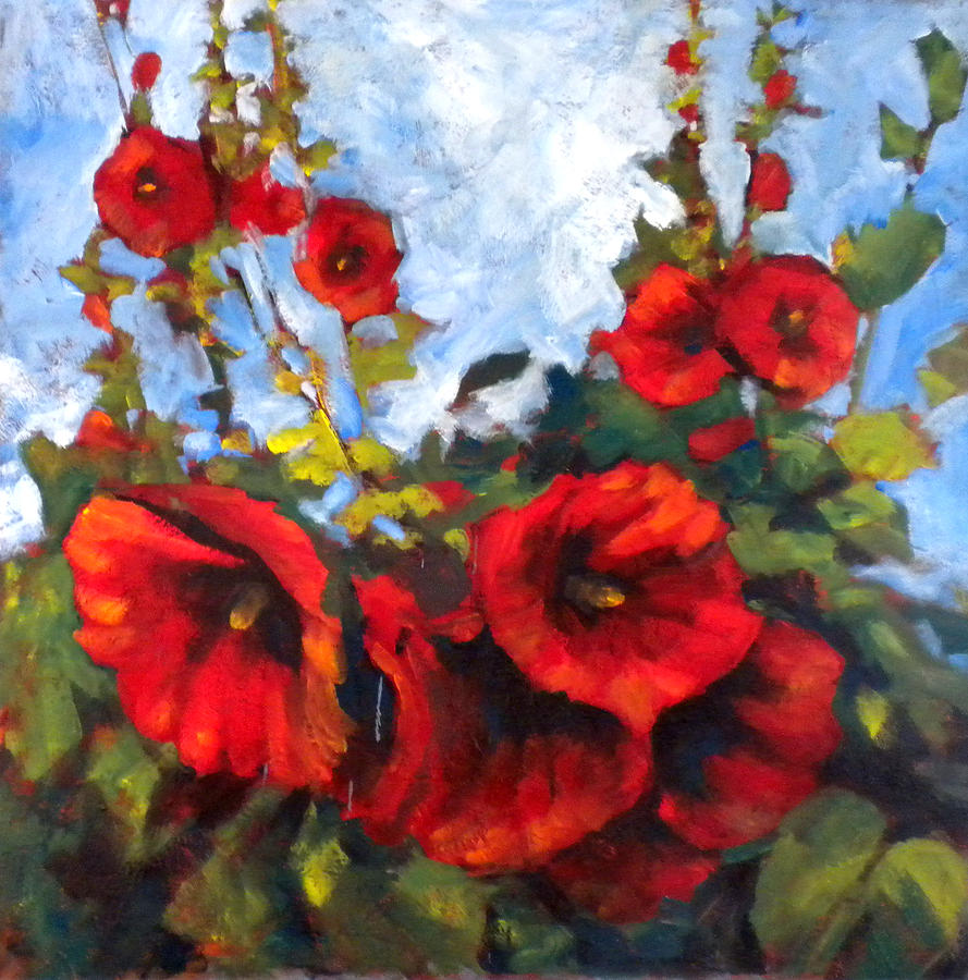 Flowers Painting - Hollyhocks by Paula Strother Flowers Painting - Hollyhocks by Paula Strother