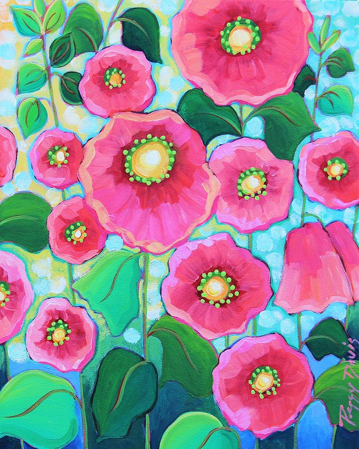 Flower Painting - Hollyhocks by Peggy Davis