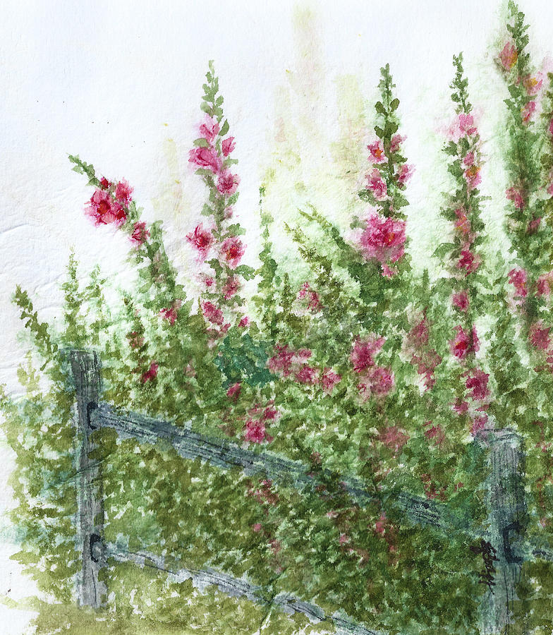 Hollyhocks Standing Tall Painting by Elise Boam