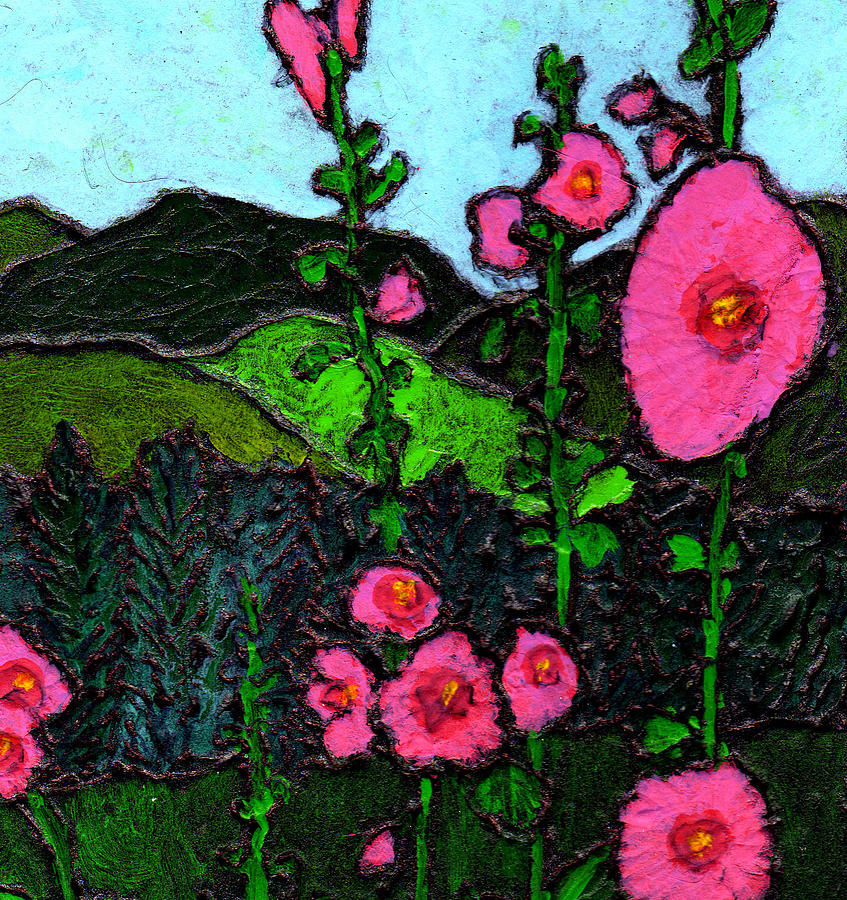 Flower Painting - Hollyhocks by Wayne Potrafka