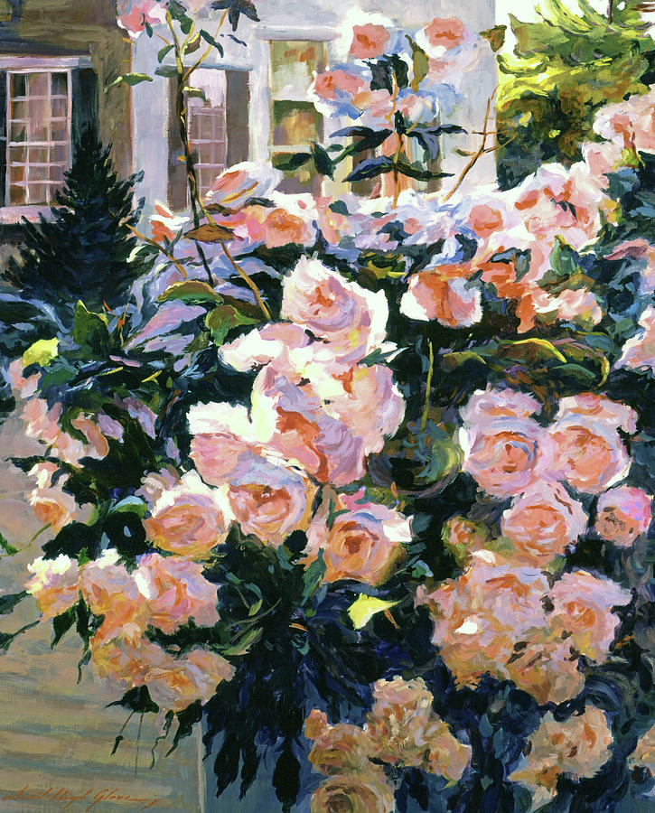 Garden Painting -  Hollywood Cottage Garden Roses by David Lloyd Glover
