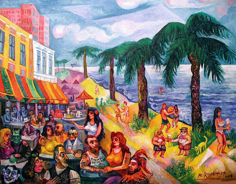 Hollywood Florida Beach Cafe Painting by Ari Roussimoff