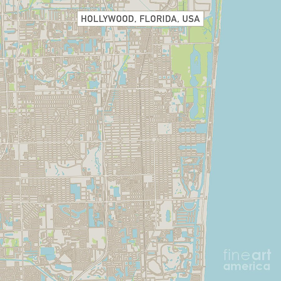 Hollywood Digital Art - Hollywood Florida US City Street Map by Frank Ramspott