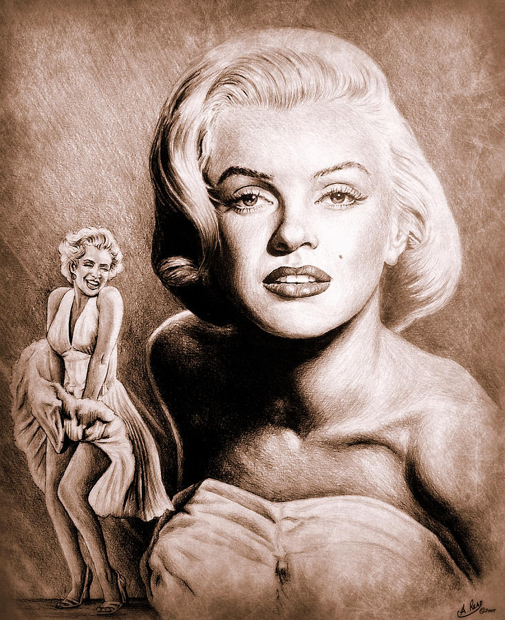 Hollywood Greats Marilyn Drawing by Andrew Read