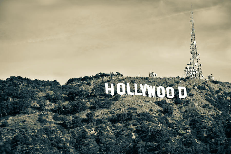 Hollywood Sign Photograph - Hollywood Hills California - Los Angeles in Sepia by Gregory Ballos