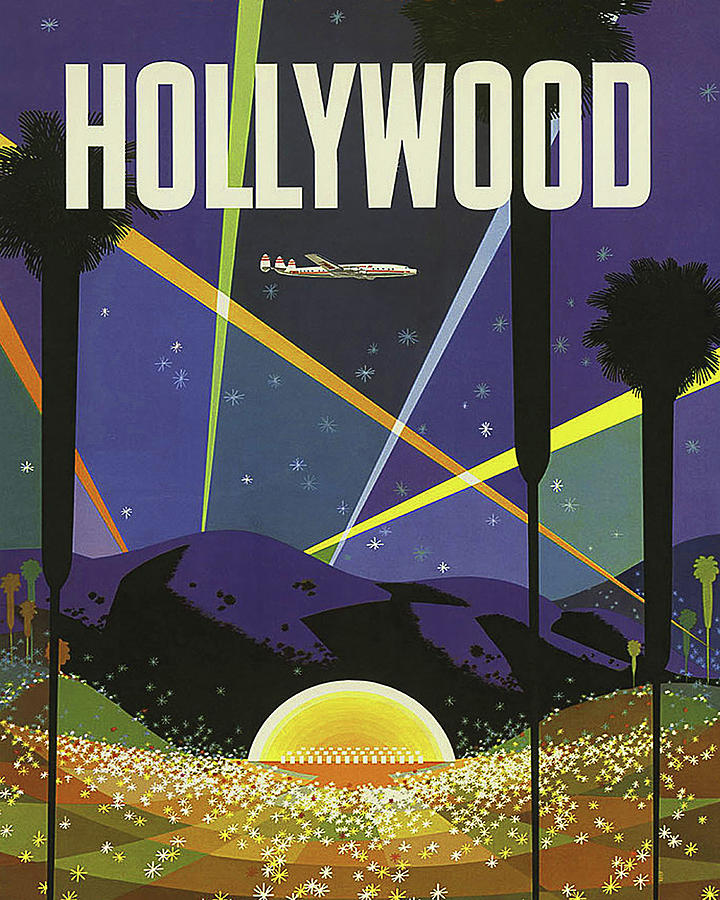 Hollywood lights, vintage travel poster Painting by Long Shot