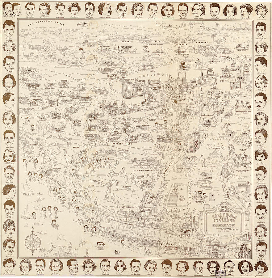 Hollywood Map to the Stars 1937 Painting by Don Boggs