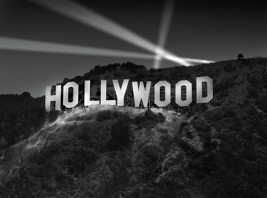 Hollywood Sign Photograph - Hollywood Sign at Night by Richard Lund