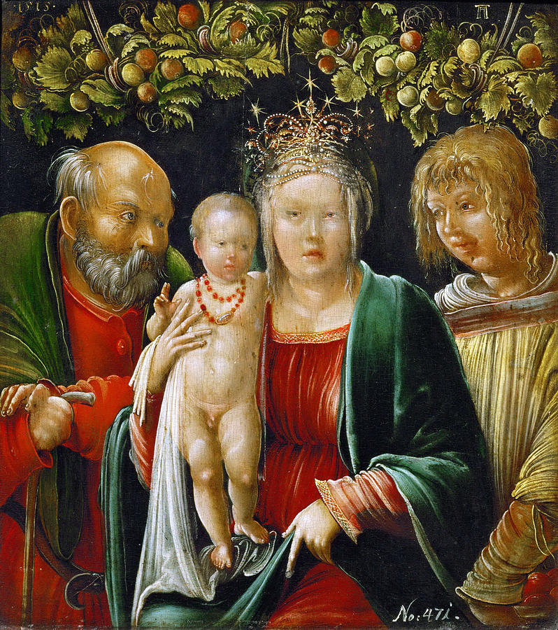 Holy Family and an Angel Painting by Albrecht Altdorfer