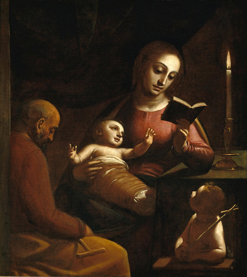 Holy Family with St John the Baptist   Painting by Luca Cambiaso
