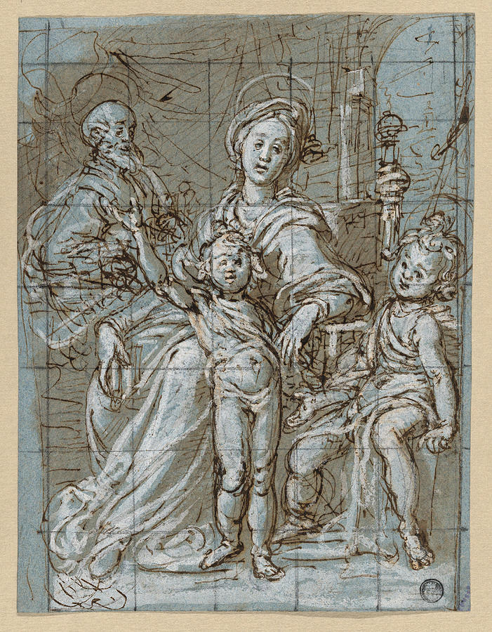 Holy Family with the Infant St. John the Baptist Drawing by Gregorio Pagani