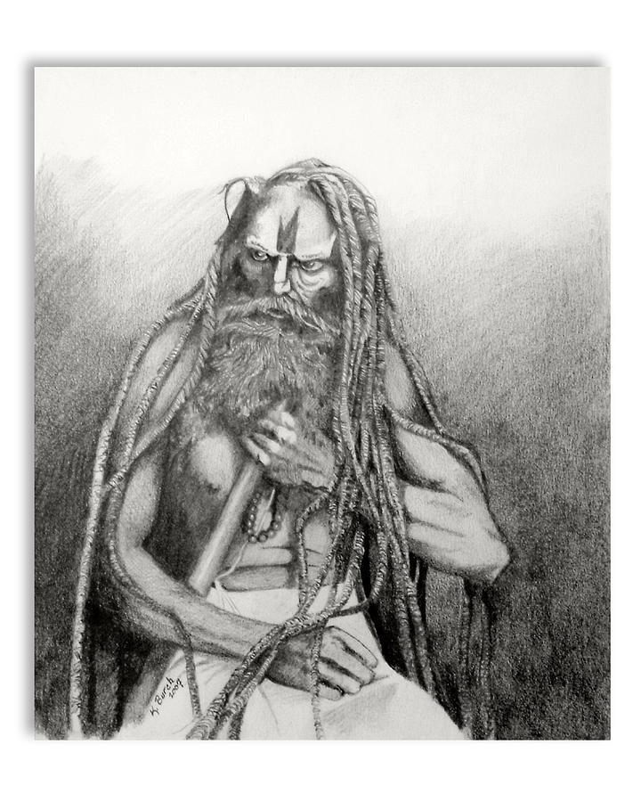 Portrait Drawing - Holy Man by Kerry Burch