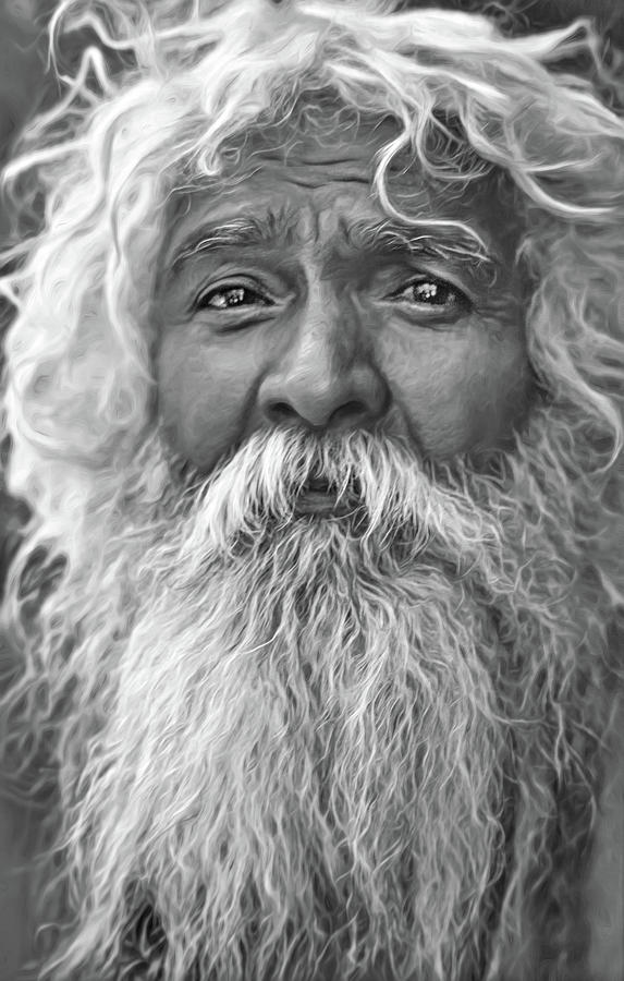 Holy Man - Such A Long Journey - Paint bw Photograph by Steve Harrington