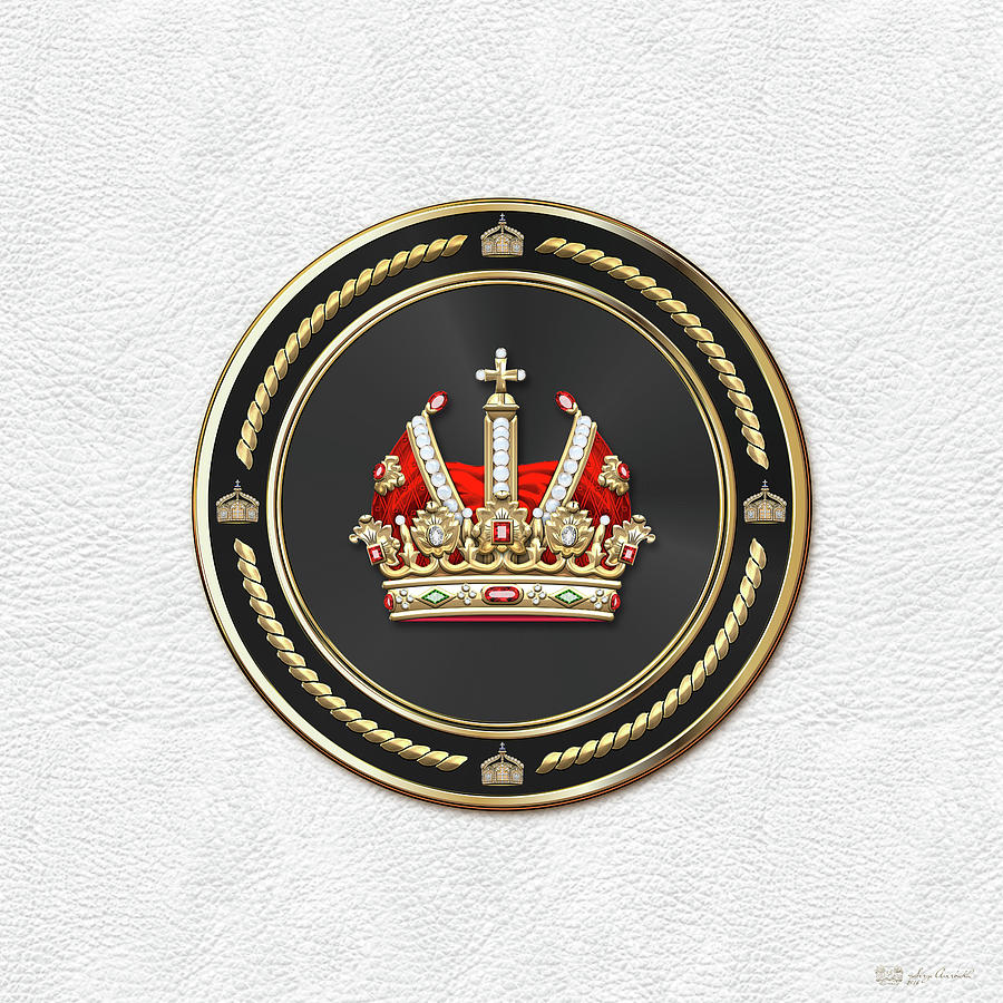 Holy Roman Empire Imperial Crown over White Leather  Digital Art by Serge Averbukh