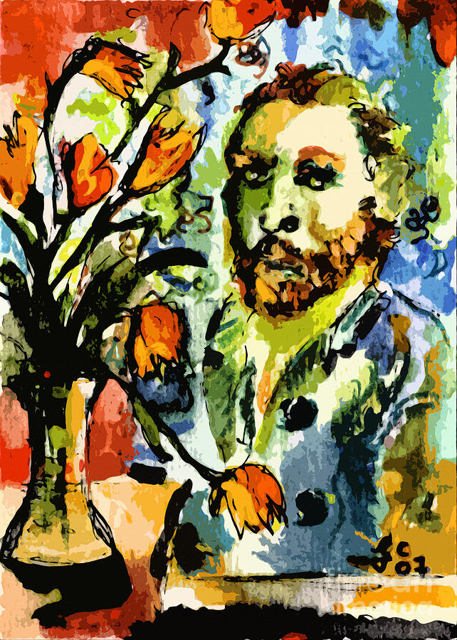 Homage to VanGogh Tulips and Portrait Painting by Ginette Callaway