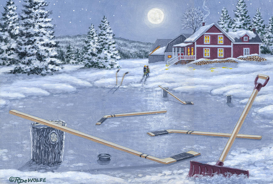 Hockey Painting - Home For Supper by Richard De Wolfe