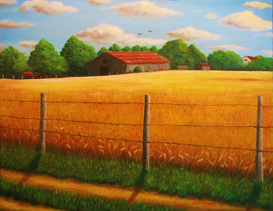Wheat Field Painting - Home on the farm by Gene Gregory