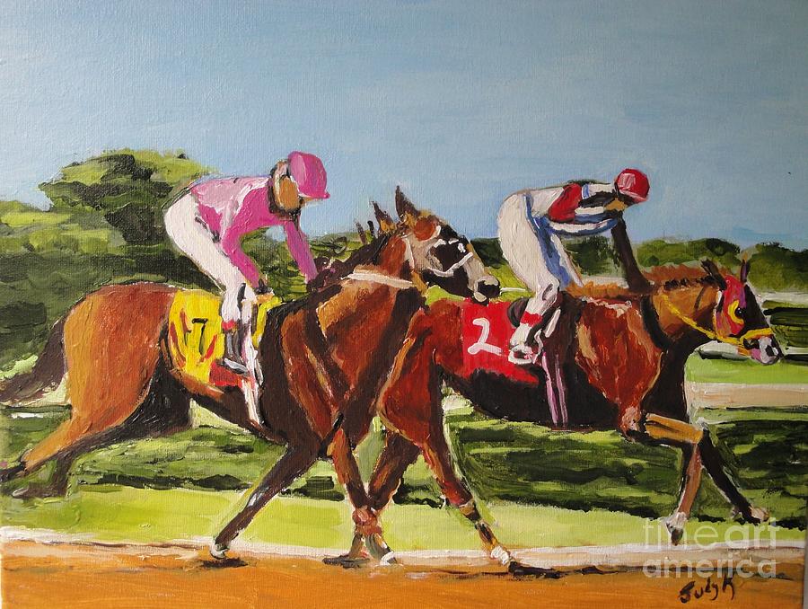 Horse Painting - Home Stretch by Judy Kay