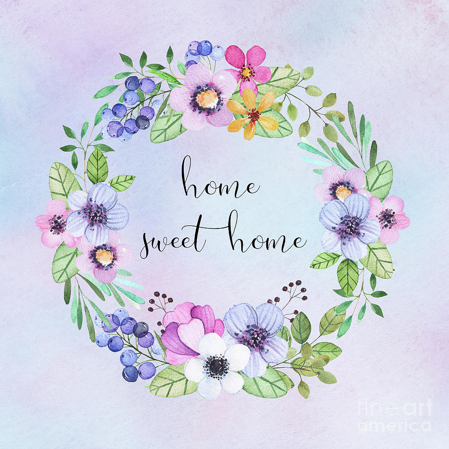 Home sweet home -blue  Digital Art by Sylvia Cook