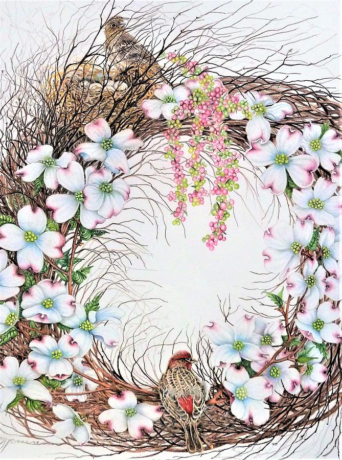 Dogwood Blossoms Drawing - Home Sweet Home by Sally Jenne Keefe Dogwood Blossoms Drawing - Home Sweet Home by Sally Jenne Keefe