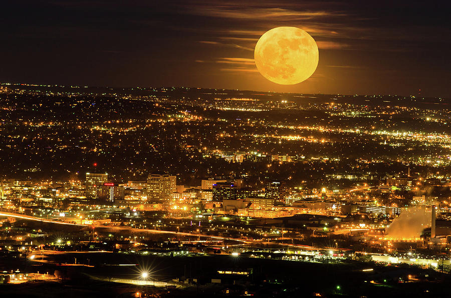 Home Sweet Hometown Bathed In The Glow Of The Super Moon, My beautiful Colorado Springs Photograph by Bijan Pirnia