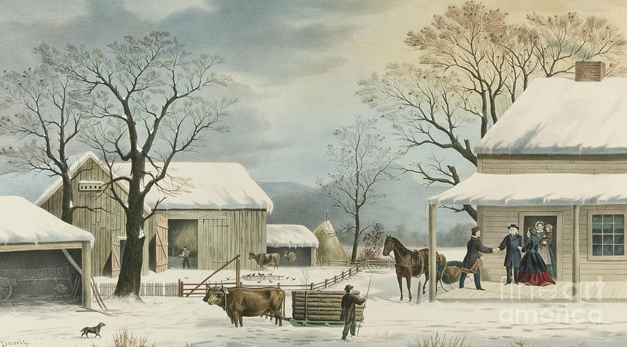 Home to Home to Thanksgiving, 1867 Painting by Currier and Ives
