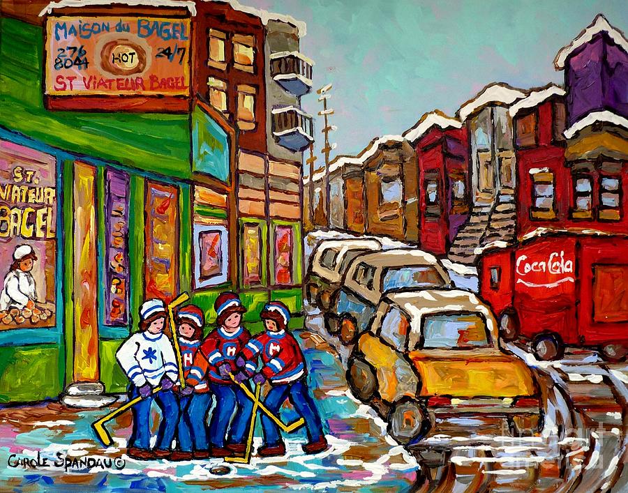 Home Town Painting St Viateur Bagel Street Scene Coca Cola Truck Montreal 375 Carole Spandau Art     Painting by Carole Spandau
