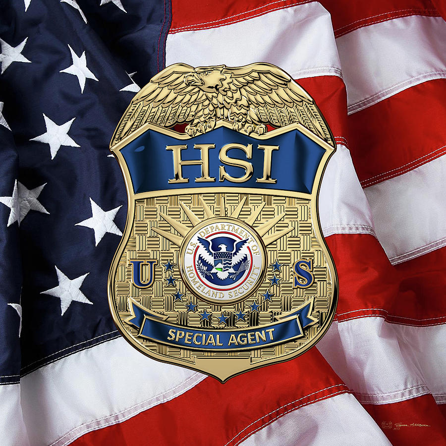 Homeland Security Investigations - H.S.I. Special Agent Badge over American Flag Digital Art by Serge Averbukh