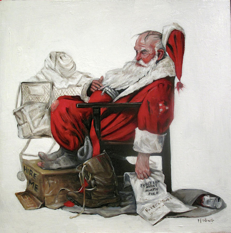 Christmas Painting - Homeless Santa by Margot King