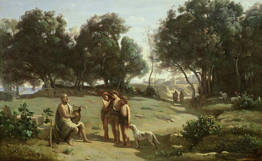 Greek Painting - Homer and the Shepherds in a Landscape by Jean Baptiste Camille Corot