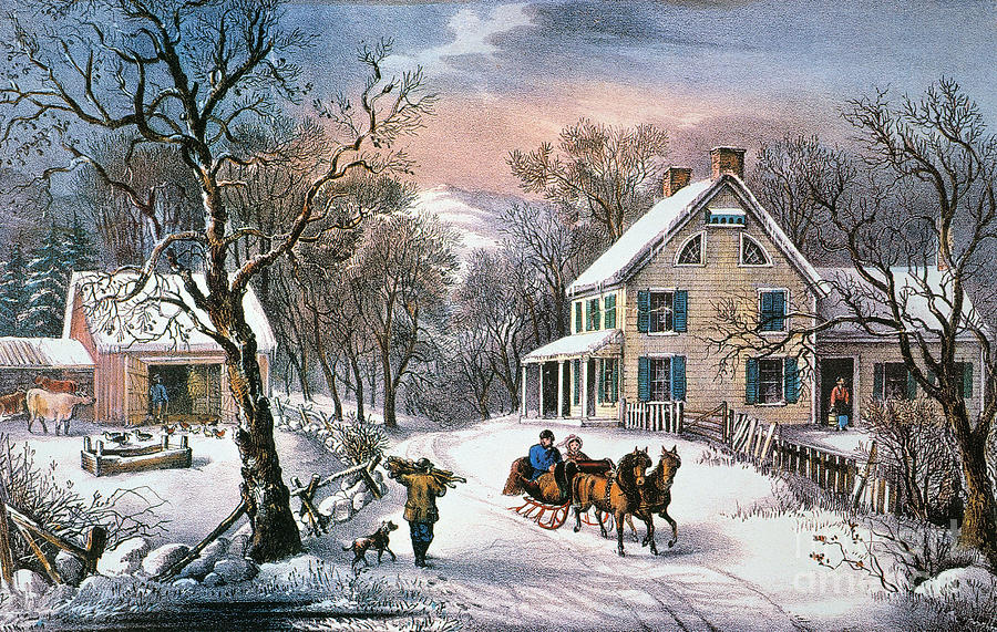 Homestead Winter, 1868 Painting by Granger