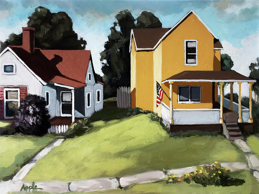 Hometown - urban scene oil painting Painting by Linda Apple
