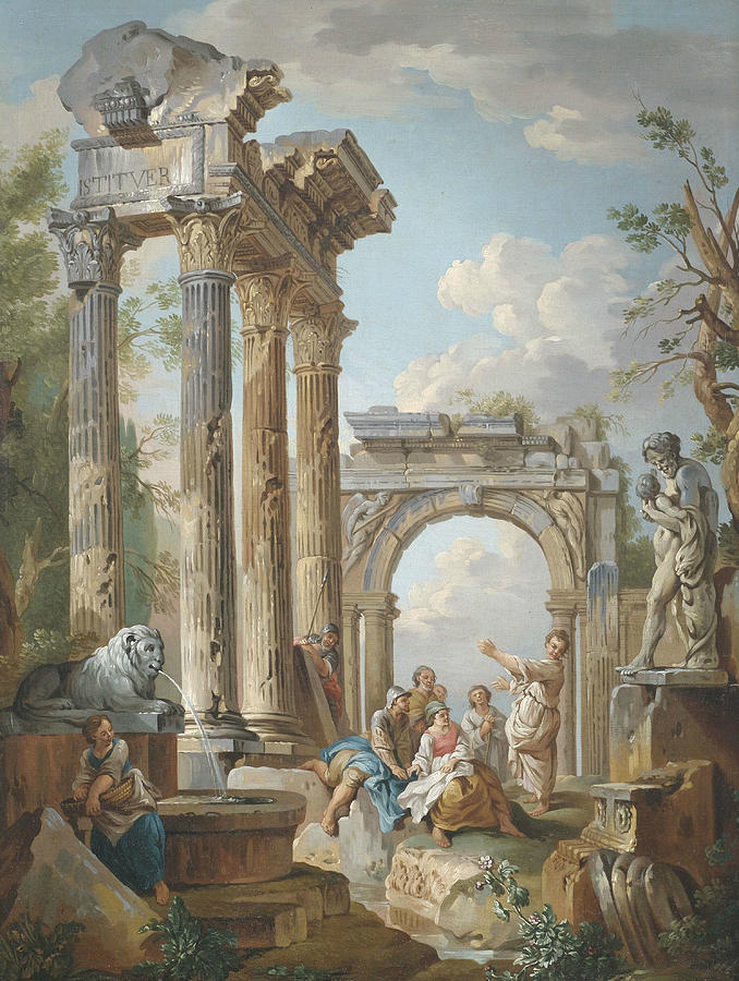 Italian Painters Painting - Homily of an Apostle in Roman Ruins by Giovanni Paolo Panini