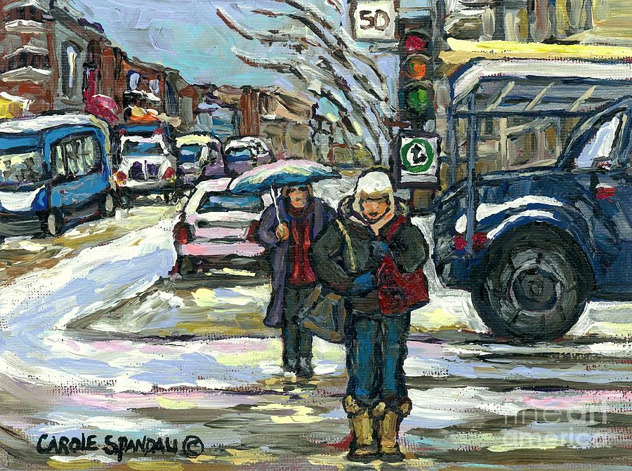 Rue Cote St Catherine Peintures Petit Format A Vendre Scenes De Ville Montreal Street Scenes  Painting by Carole Spandau